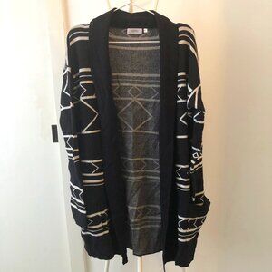 SWEATER FIRTH OPEN CARDIGAN SHAWL COLLAR BLACK WITH WHITE SIZE LARGE L NWOT